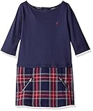 Nautica Girls' Layered Knit Dress with Double Knit Plaid Skirt