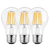 LETO A19 6W LED Dimmable Filament Edison Style Light Bulb,UL Listed,60W Equivalent, Soft White 2700k ,E26 Base 3-Pack