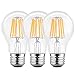 LETO A19 6W LED Dimmable Filament Edison Style Light Bulb,UL Listed,60W Equivalent, Soft White 2700k ,E26 Base 3-Pack