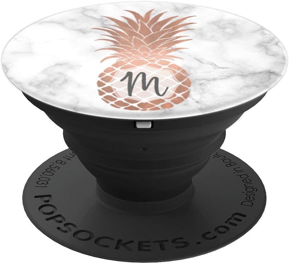 Pineapple Marble Monogram PopSocket Rose Gold With Initial M PopSockets Grip and Stand for Phones and Tablets