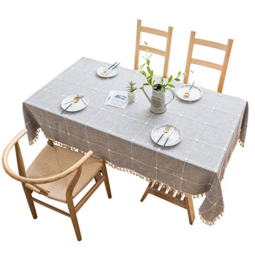 Grey Rustic Square Table Cloth (55"x70") - Cotton Linen Table Cloths for Kitchen - Dust-Proof Table Cover - Modern Decorative Dining Table Cover - Outdoor Patio Table Cover - Rectangle Tablecloth