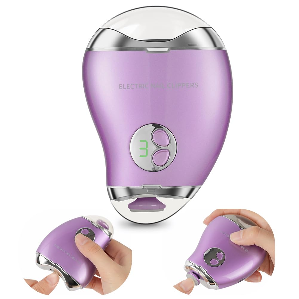 LOPHE Electric Nail Clippers, 2 in 1 Automatic Nail Clippers and Polisher,3 Speed Settings,USB Charging Safety Nail Trimmer with LED Light and Chip Storage Box for Children, Adults,Elderly