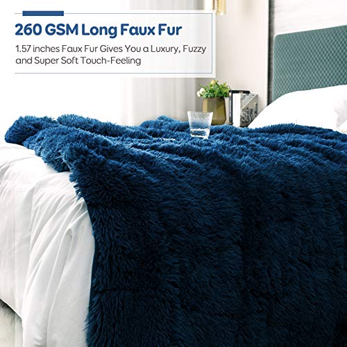 Cottonblue Weighted Blanket 15lbs, Thick Fuzzy Bed Blanket with Soft Plush Flannel Faux Fur Blanket 48x72 inches,Plush Throw Heavy Blanket with Luxury Fur,Twin Size, Navy Blue