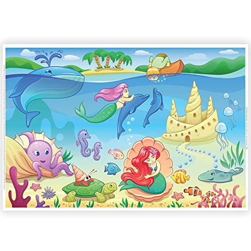 Klean Kids Mermaid Disposable Placemats for Toddlers and Baby (40 Pack