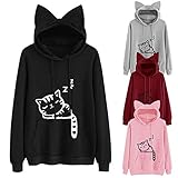 Womens Plus Size Long Sleeve Hoodie Sweatshirts Casual Loose Cat Print Pockets Hooded Pullover Blouse Tops