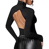 FWSAM Women Sexy Turtleneck Backless Slim Fit T Shirt Casual Long Sleeve Basic Solid Cut Out Back Tee Tops Streetwear