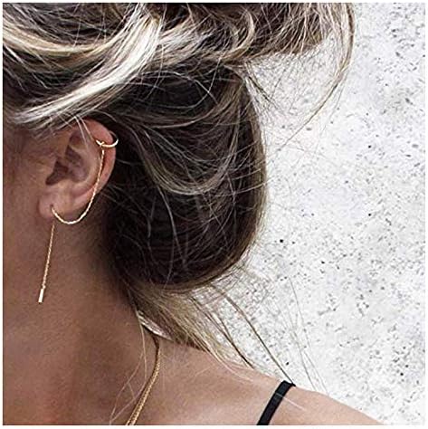Elensan 925 Sterling Silver Wave Cuff Earrings Wrap Tassel Earrings for Women Threader Earrings Perfect
