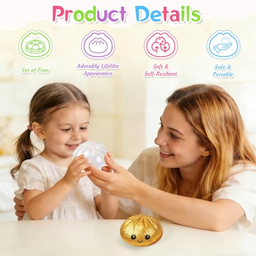 Giant Glitter Dumpling Squishy, Bao Bun Dumpling Mystery Dumplings Squishy with Steamer,Anti Anxiety Fidget Toys for Kids & Adults,Stress Relief Fidget Toy for Party Birthday Christmas(Gold + Silver)