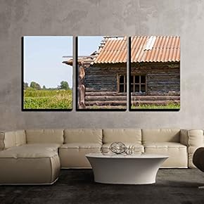 3 Piece Canvas Wall Art - Old Abandoned House - Modern Home Art Stretched and Framed Ready to Hang - 16"x24"x3 Panels