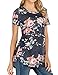 Ezcosplay Womens Round Neck Short Sleeve Tunics Floral Print Asymmetric Hem Shirt Tops
