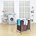 MaidMAX Laundry Sorter, Metal Rolling Heavy-Duty Triple Laundry Hamper Cart Basket with 3 Removable Bags and 4 Wheels, 2 Lockable, Brown