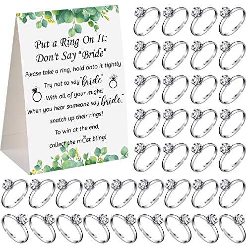 Put a Ring on It Bridal Shower Game with 50 Fake Rings, Rustic Greenery