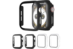 [4 Pack] Raamax Hard PC Case with Tempered Glass Screen Protector Compatible with Apple Watch Series SE 6/5/4, Full Coverage 