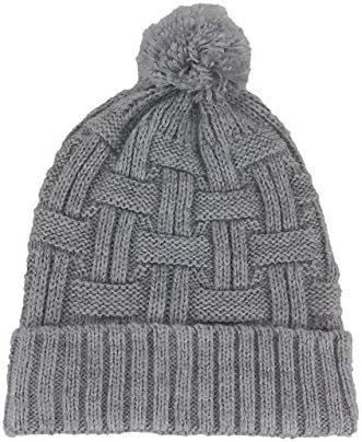 TINKUY PERU 100% Alpaca Unisex Handmade Knit Ski Fold Hat Pom Pom Gray Beanie