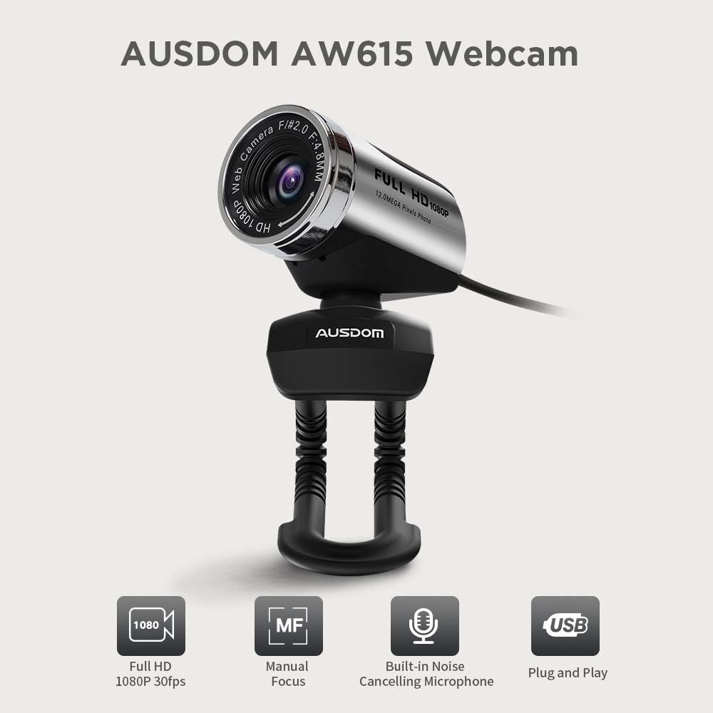 FHD Webcam 1080P, AUSDOM AW615 Computer Camera with Microphone USB Web Cam for Online Video Calling Skype YouTube Live Streaming Recording on Desktop Laptop PC Compatible with Mac Android Windows: Electronics