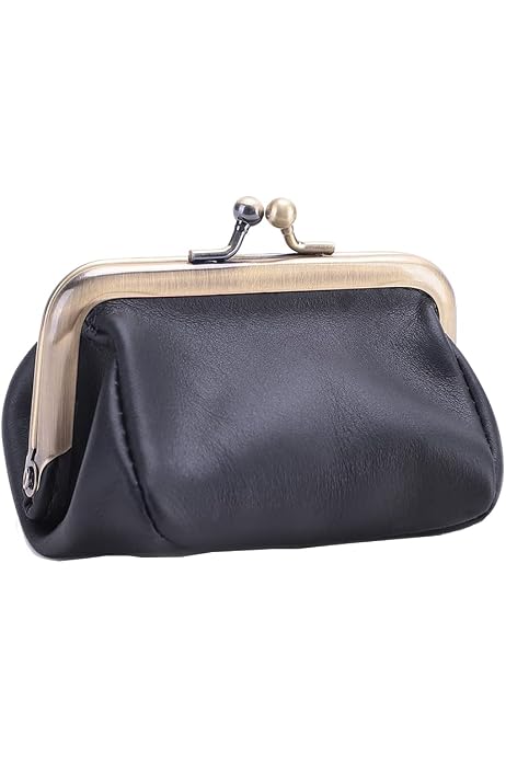 Porte-monnaie Femme Avec Fermeture Kiss Lock Et Double Clip – Cuir Doux, Logo Doré – Idéal Pour Pièces, Clés, Cartes (rouge Vin)