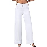 roswear Women's High Waisted Stretchy Wide Leg Jeans Cuffed Baggy Jeans Loose Denim Pants