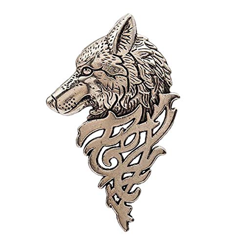 Potelin Men Retro Brooches&Pins Wolf's Head Pattern Hollow Out Exquisite Lapel Pins