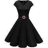 Dressystar Women's Vintage 1950s Dress V Neck A Line Swing Short Retro Cocktail Party Dresses with Cap Sleeves