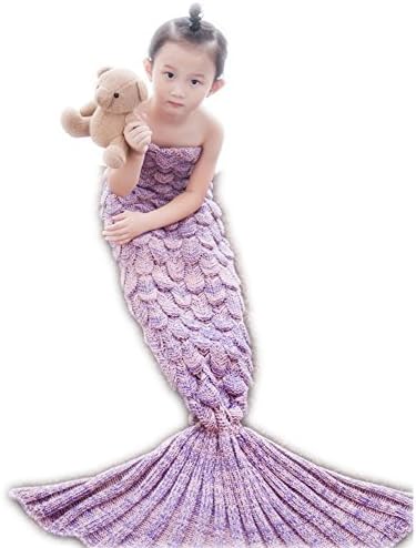 Mermaid Tail Blanket for Children All Seasons Warm Tail Blanket,Dammer Knitted Fish Scales Mermaid Blanket for Kids Sleeping Blanket, Best Birthday Christmas gift (3-12 years old)(59“x 29.5”) (Pink)
