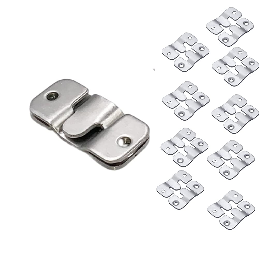 KAIISSA Flush Mount Bracket, 10 Pairs Interlocking Photo Frame Hook, Heavy Duty Picture Hanger Z Clip Bracket for Large Picture Display Art Gallery Wall Mount Hardware, Silver
