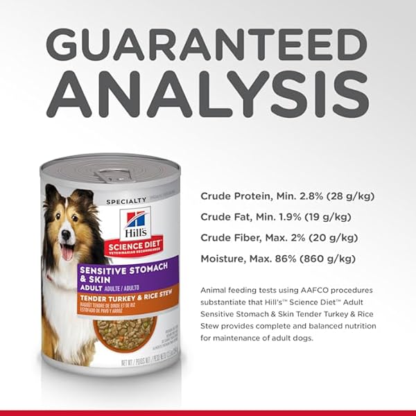 HILL’S SCIENCE DIET WET DOG FOOD, ADULT, SENSITIVE STOMACH & SKIN, TENDER TURKEY & RICE STEW, 12.5 OZ CANS (PACK OF 12)