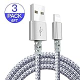 Atizzy iPhone Charger,3 Pack 6 FT Nylon Braided Charging Cable Cord Lightning to USB Cable Charger Compatible with iPhone X/8/7/6S/6/Plus/5 SE/5S/5C/5/iPad/iPod and More(White)