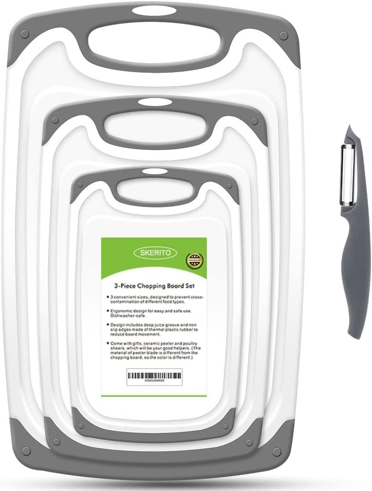 SKERITO Chopping Board Set 3 BPA Free Non-Slip Drip Groove Gray