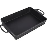 KEESHA 9x13 Inch Cast Iron Detroit Pizza Pan | Pre-Seasoned 4.8 Quart Deep Baking Dish for Casserole, Focaccia, Lasagna, Sicilian Bread, Oven &amp; Grill Safe