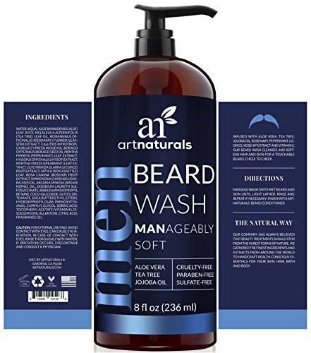 ArtNaturals Natural Beard Shampoo Wash - (8 Fl Oz / 236ml) - Infused with Aloe Vera, Tea Tree and Jojoba Oil - Sulfate Free