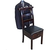 Chair Valet With Drawer Wooden Suit Valet Stand With Contour Hanger Trouser Bar And Top Storage Tray Freestanding Clothes Rac