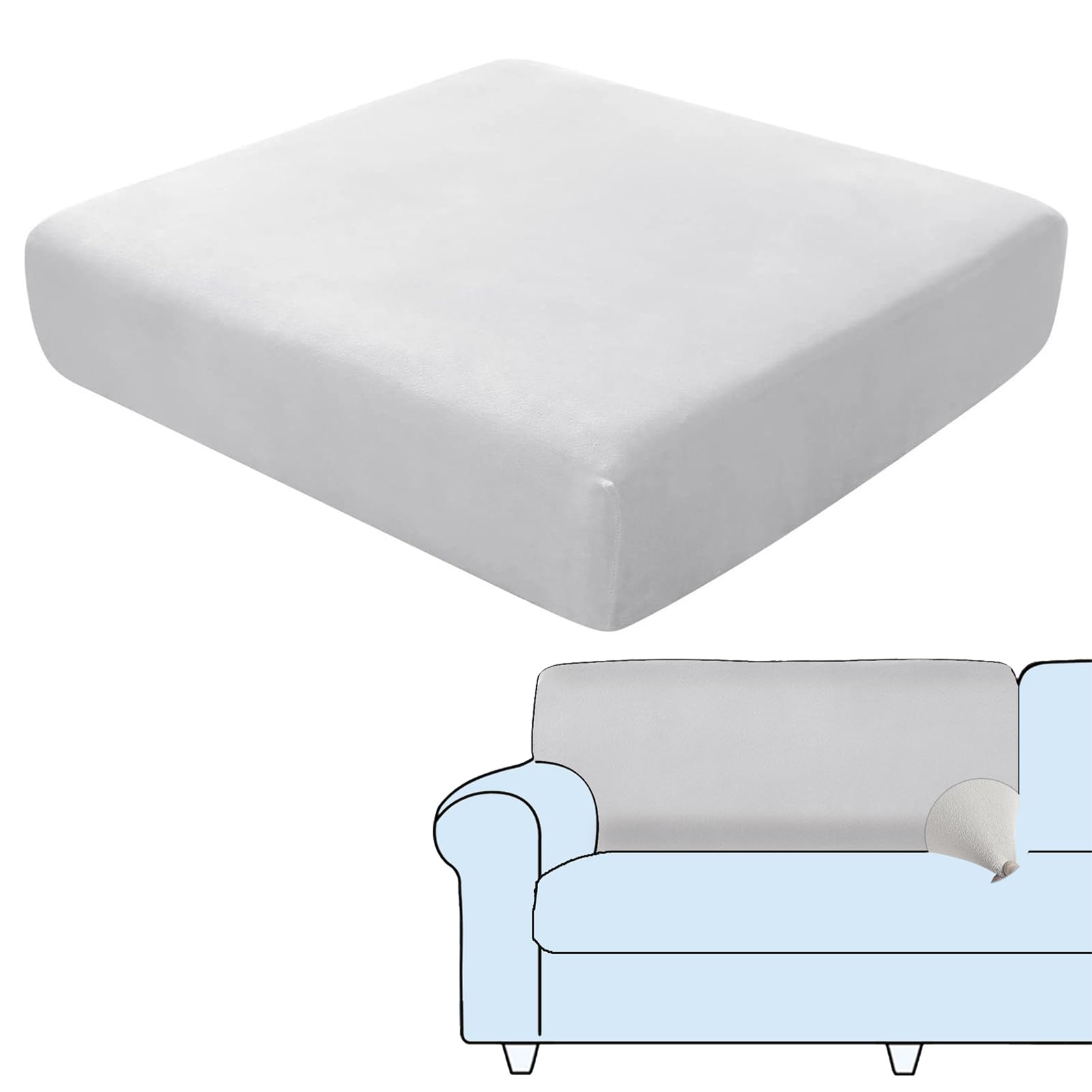 SHUOJIA Sofa Seat Cushion Covers, Stretch Velvet Sofa Cover, Non-Slip Couch Cushion Covers Replacement for Individual Cushion,with Elastic Fabric,Machine Washable (Light Grey,Backrest Cover)