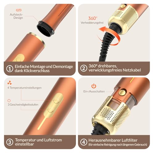 7-in-1 Hair Styler Set, Hair Styler - Airstyler, Car Wrap Curling Iron and Blow Dryer Brush Set, High Speed Ion Hair Dryer, Hair Styler for Quick Drying, for Styling, Volumising, Curling and