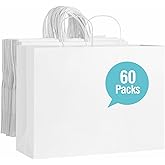 woric 60 PCS White Paper Bags with Handles, Large Gift Bag 16 x 6 x 12 inch White Gift Bag Bulk Shopping Bags for Gift Grocery Small Business