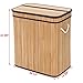 SONGMICS Divided Laundry Hamper Two-section Basket Double Dirty Clothes Storage Sorter with Lid Handles and Removable Liner Natural Bamboo Color ULCB64Y