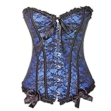 Hot Sale!!Woaills S-6XL Womens Floral Black Lace Trim Corset Overbust Waist Cincher Bustier (M, Blue)