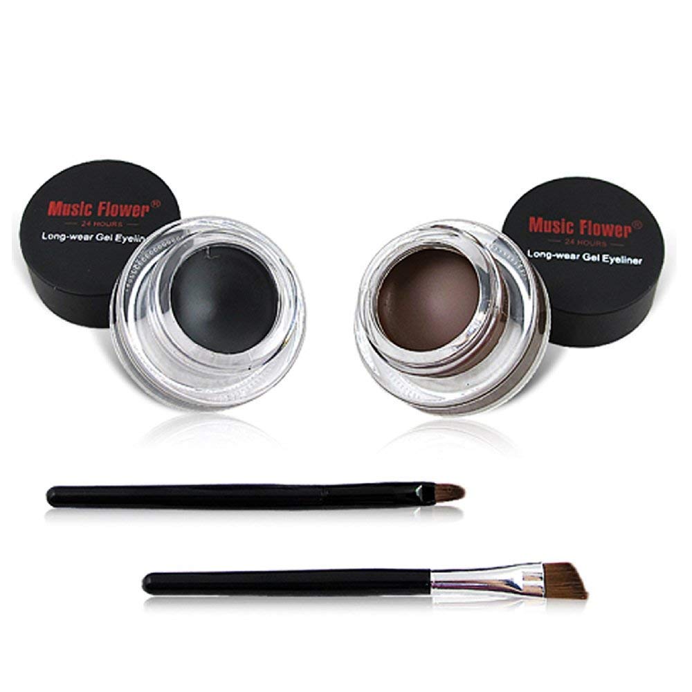 Photo 1 of 2 in 1 Black and Brown Gel Eyeliner Set Water Proof Smudge Proof, Last for All Day Long, Work Great with Eyebrow, 2 Pieces Eye Makeup Brushes Included