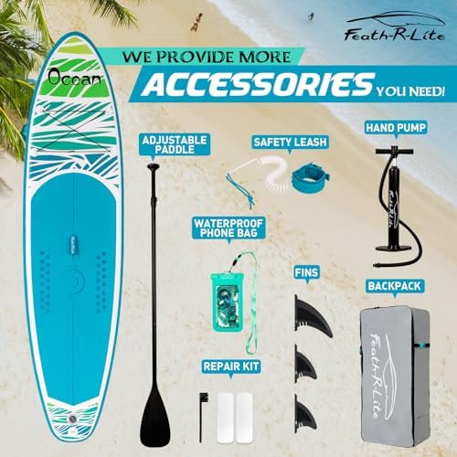 Tabla de Paddle Inflable Ultra Ligera, Stand Up Paddle Board con 3 Aletas, Remo Ajustable, Bomba, Mochila, Correa de Seguridad y Bolsa Impermeable para Teléfono