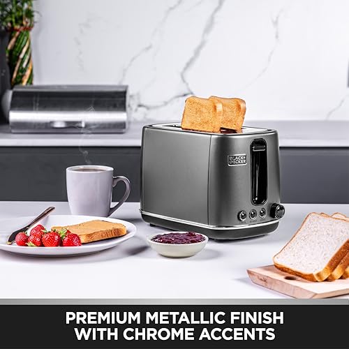 BLACK+DECKER Premium 2 Slice Stainless Steel Toaster – Defrost, Reheat, Cancel Buttons with LED | Extra Wide Dual Slots, 6-Level Browning Control, Removable Crumb Tray, 1050W Power | SSET225-B5