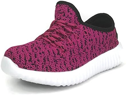 Navig8t Sneakers Knit Stretch Light Weigth Comfort Lace Up Girls Boys, Black Fuchsia, 2