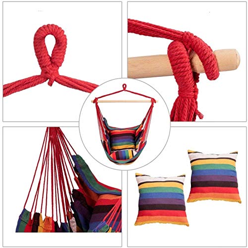 CanKun Hängematte Stuhl,Hängesessel Mit 2 Abnehmbaren Kissen Entspannung Waschbar Hängesitz Baumwolle Weben Hängesessel… – Bild 7