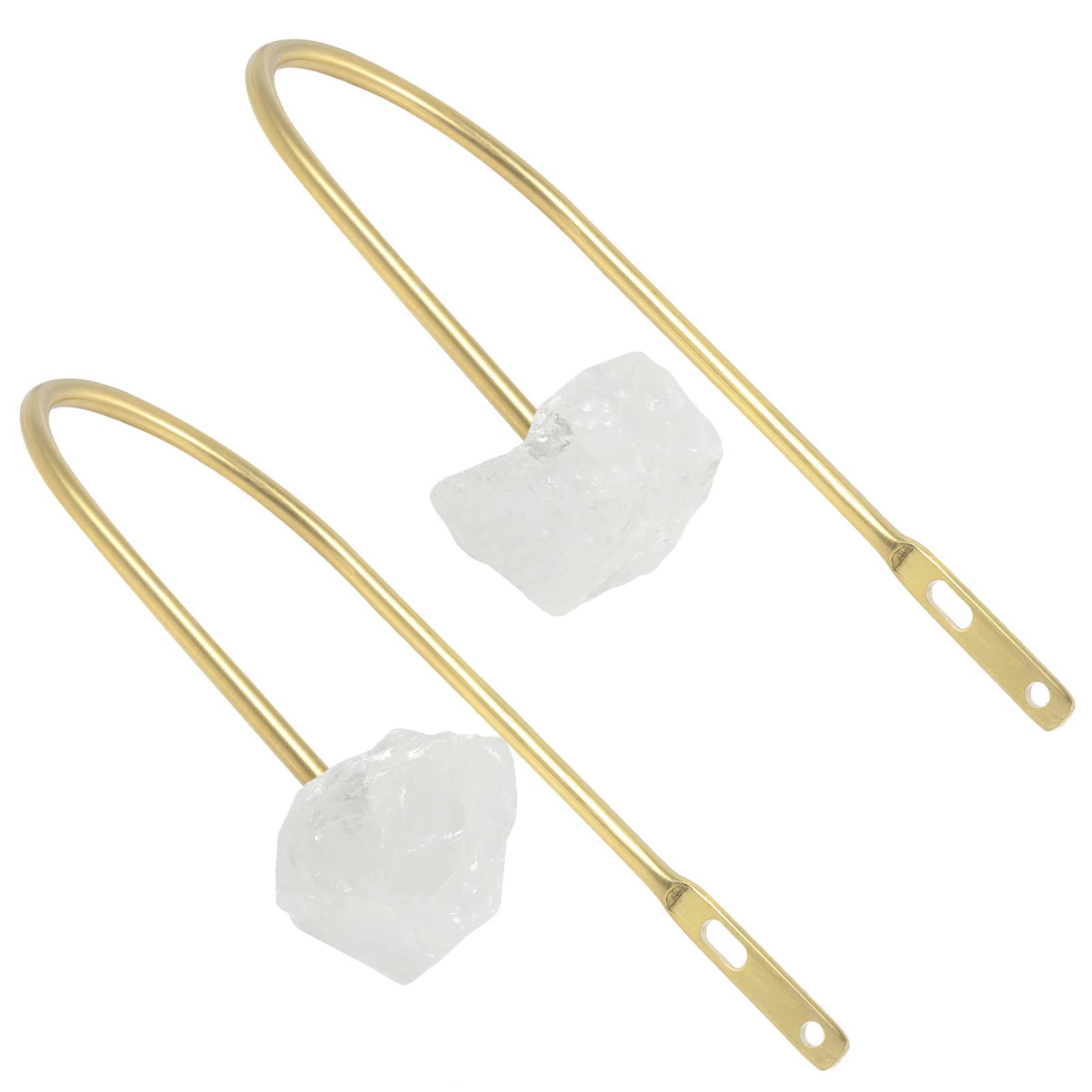 mookaitedecor 2 Pcs U Shaped Curtain Tieback Hooks with Raw Rough Stone, Irregular Natural Healing Crystal Rock Mineral Decorative Wall Mounted Curtain Holdbacks with Screws, Clear Quartz/Rock Quartz
