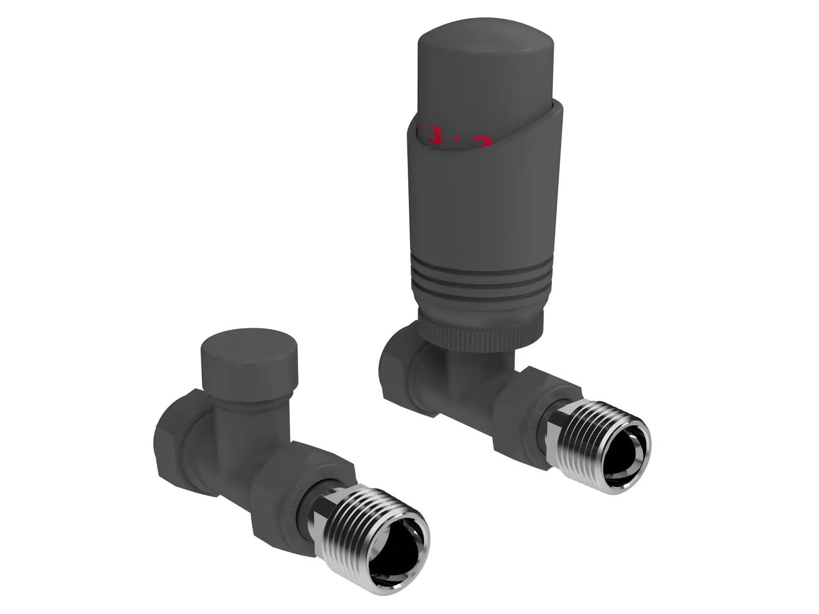 Anthracite Thermostatic Radiator Valve Angled Corner or Straight Grey Radiator TRV Thermostat Valves (Straight) — image 1
