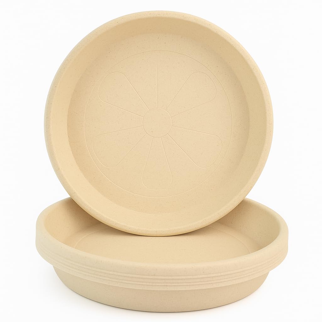 Home Garden Ornaments Plant Pot Saucers Strong Drip Tray Round Tray Plastic Trays Set of 5 (Beige, Diameter: 10cm) — image 1