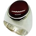 16 Carat Natural Yemeni Deep Brown Khabadi Aqeeq Mens Plain Ring Sterling Silver 925 Handmade Brown Carnelian Ring Gift for Him Shifat al abd Ring Religious Ring (11)