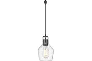 Emliviar H-Type Black Track Hanging Lamp with Seeded Glass Shade, 1-Light Farmhouse Hanging Light Fixture in Black Finish for