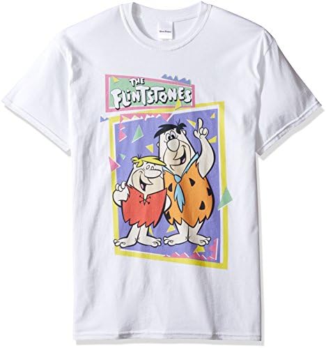 The Flintstones Men's Neon Barney Rubble and Fred T-Shirt, White, 2XL