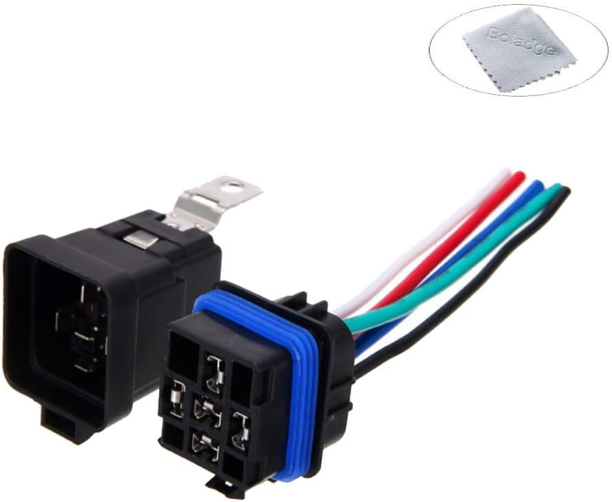 Boladge Universal Waterproof Integrated DC 12V 40A 5pin Wired Vehicle Relay Socket with Relay Holder (DC12V 5-Pin)