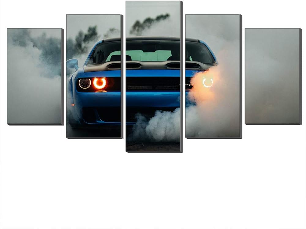 WALKKING WAYS Wall Canvas 5 Panel Dodge Challenger SRT Hellcat Widebody Walk Wall Art Painting Morden Sports Car Print on The Canvas Wall Decor (with Frame,8X12inch-2P 8X16inch-2P 8X20inch-1P)