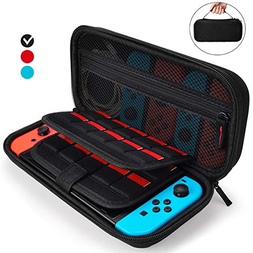Aukor Carrying Case for Nintendo Switch with 20 Games Cartridge Holders, Protective Hard Shell Travel Carrying Case Pouch for Nintendo Switch Console Accessories, Black